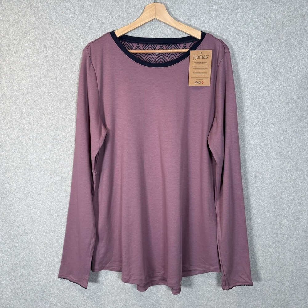 Jijamas Pajama Top Pima Cotton Purple Plum Womens XL Tall Long Sleeve